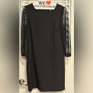 Karl Lagerfeld Black Dress with Sheer Polka Dot Sleeves
